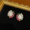 Pendientes Vintage Dorados Ovalados con Diseño de Cobre Plateado Occidental de la Edad Media Antigua con Esmalte de Piedra Natural Rosa Tesoro