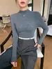 Suéter básico premium sin costuras, cómodo, con cuello semi-alto y mangas largas, top casual versátil para primavera y otoño para mujer