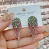 Pendientes de Cadena con Flecos y Pedrería Estilo Étnico Retro Dongdaemun Lujo Ligero Versátiles Hechos a Mano Pendientes de Botón con Aguja de Plata Pendientes de Moda