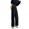 Jeans de mezclilla anchos estilo papá para mujer, negros, de cintura alta, ajustados, cubren imperfecciones, rectos, de nueve puntos, para petite, versátiles, de largo completo