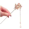 Accesorios para el Cabello de Ferroaleación Pasador de Flor de Cerezo Pasador de Cabello Hanfu de Alta Gama Pasador de Disco de Cheongsam con Borla
