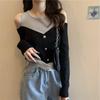 Prendas de punto otoño 2024 nueva ropa de mujer estilo coreano diseño de moda estilo occidental botón costura fuera del hombro jersey top