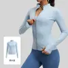 Chaqueta de yoga para mujer de nailon de alta elasticidad, corte ajustado, cuello alto, cárdigan con cremallera, top deportivo de manga larga para fitness para primavera y otoño