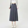 Falda de mujer de tiro alto, nuevo estilo de otoño, adelgazante, plisada, falda de traje de longitud media, gris