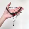 Collar de Dragón y Rosa Estilo Gótico Oscuro, Cadena para Clavícula con Borla Vintage Intrincadamente Elaborada, Gargantilla de Diseño de Nicho