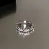Anel de Pedra da Lua Feminino Design de Nicho Diamante Incrustado Anel de Dedo em Prata Pura Moda Personalidade Índice Anel Aberto Francês