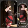 Golden Night Lencería Sexy Serie Negra y Roja Encaje Lazo Lateral en la Cintura Top Tubo de un Hombro Vestido Bodycon Vestido Estilo Abstinencia