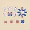 Día de la Independencia Estrellas y Rayas Uñas con Brillo Uñas Cuadradas de Longitud Media Estilo Patriótico Uñas Postizas Moda Europea y Americana Uñas Postizas