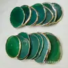 Rodajas de Ágata Natural, Rodajas Decorativas de Paisaje con Borde Dorado Verde, Posavasos de Café, Paleta, Almohadillas para Manicura, Rodajas de Piedra Cruda