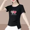 2026 Nuevo Modelo Camiseta de Manga Corta para Mujer de Comercio Exterior, Corte Holgado, Tallas Grandes, Adelgazante, Cubre Vientre, Top Estampado de Media Manga