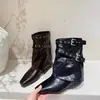 Pantalones de moda punta cuadrada hebilla para aumentar altura botas estilo coreano otoño botines mujer 2026 tendencia botines moda