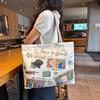 Bolsa de Lona Cartoon Fofa Coreana para Mulheres com Bom Acabamento Bolsa de Ombro com Zíper para Estudantes Indo para a Aula Bolsa de Grande Capacidade Bolsa Tote