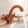 Grifo Europeo Transfronterizo para Lavabo Frío y Caliente Gabinete de Baño Lavabo Un Agujero Doble Manija Rueda Color Antiguo Grifo de Cuerno