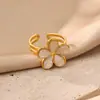 Anillo Retro de Moda Colorido Ojo de Gato Flor Acero Inoxidable Chapado en Oro de 18k para Mujer Sentido del Diseño Dulce Temperamento Anillo de Dedo