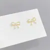 Pendientes de Aro con Lazo de Plata S925 para Mujer Estilo Japonés-Coreano Seiko Súper Brillantes Completamente Diamantados Super Inmortales Temperamento Corazón de Chica Joyería para Orejas