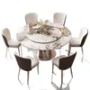 Mesa de comedor y sillas de lujo ligero con tablero de piedra brillante, juego de comedor moderno y minimalista de estilo italiano para uso doméstico, con bandeja giratoria y tablero redondo de piedra
