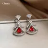 Estilo de noche lujoso~Elegante vestido abanico de circonita, pendientes de gota, pendientes de lujo ligero de alta gama, pendientes de estilo palaciego