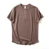 ¡Tejido de gofre de peso pesado! ¡Henley Retro Americano! Camiseta casual de verano para hombre, holgada, cuello redondo, manga corta