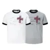 Camiseta de Manga Corta para Hombre con Cuello de Color Contrastante y Estampado Cruzado, Nuevo Estilo de Verano, Retro Americano, Corte Holgado, Marca de Moda High Street, Versátil