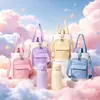 Bolsa para botella de agua portátil de bloques de color, se puede llevar cruzada o en la mano, bolsa de almacenamiento para taza térmica, simple y elegante, ideal para uso al aire libre