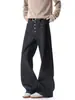 Jeans vintage de pierna ancha para hombre, ajuste holgado acampanado largos, corte recto con botones, diseño americano, lavado de mezclilla cruda
