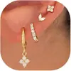 Set de Aretes de Latón con Baño de Oro Real Incrustaciones de Circonita para Mujer, Tres Filas de Diamantes, Personalizado, Moderno y Sencillo, Venta Caliente Europea y Americana, Venta al por Mayor