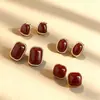 Pendientes Cuadrados Burdeos Estilo Retro de Hong Kong para Mujer Moda Coreana Pendientes Versátiles Año Nuevo Ancora Rojos Pendientes Sencillos