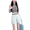 Shorts de traje de cintura alta para mujer, nuevo estilo coreano primavera/verano 2026, aptos para petite, adelgazantes y con un toque de alta gama, shorts ajustados de pierna ancha en línea A