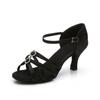 Zapatos de baile latino para mujer, nuevos, para adultos, tacón alto de 7 cm, 34-41, de satén marrón con hebilla de diamante, suela suave de baile estándar nacional