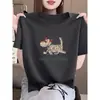 Camiseta de Manga Corta de Algodón Puro de Verano Fina 2026 Nuevo Estilo Hombro Normal Cuello Redondo para Mujer, Top Versátil Elegante de Color Café a la Moda