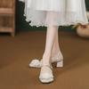 2024 Primavera e Outono Novos Sapatos de Dama de Honra de Salto Grosso Feminino Novo Estilo Chinês Fundo Macio Mary Jane Sapatos de Casamento Não Cansados Pés Salto Alto