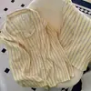 Algodón de Nube Doble Rayas de Bloque de Color Manga Larga Pijama Lindo Dulce de Dibujos Animados para Niña Conjunto de Ropa para el Hogar
