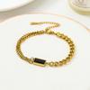 Moda Europeia e Americana Luxo Simples Dourado Claro Titânio Aço Corrente Diamante Retangular Diamante Verde Joia Conjunto de Joias de Três Peças
