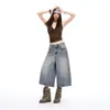 Jeans de Pierna Ancha, Corte Holgado, Cortos, Diseño Desestructurado Lavado Retro Americano, Estilo Nuevo de Verano 26