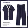 Pijama de Verano para Hombre, Conjunto de Dos Piezas con Pantalón Corto de Manga Corta de Algodón y Cárdigan, Estilo Delgado para Primavera y Otoño, Los Jóvenes Pueden Usarlo Afuera como Ropa de Casa