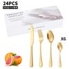 Juego de vajilla de 24 piezas para restaurante de hotel Golden Cross-border con cuchillo, tenedor y cuchara para carne, ideal para comida occidental.