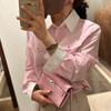 Roupa Feminina Coreana Dongdaemun Moda Chic de Alta Qualidade Casual Camisa Listrada Bloqueada por Cores Manga Longa Camisa Estilo Coreano Versátil