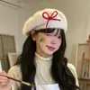 Fábrica de Boina de Tricô Pelúcia Em Estoque Laço Pelo de Coelho Chapéu de Artista Feito Sob Medida Feminino Outono Inverno Chapéu de Boina Quente