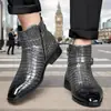 Botas de Cuero con Patrón de Cocodrilo para Hombre Tallas Grandes Estilo Británico de Caña Alta Botines con Hebilla de Cuero Formal de Negocios Zapatos Casuales para Hombre