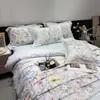 Juego de Cuatro Piezas de Algodón Platino 13376: Pintura al Óleo Estampado Floral, Todas las Estaciones, Agradable para la Piel, Suave y Cómodo, Juego de Ropa de Cama 100% Algodón, Estilo Sábana Doble
