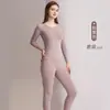 Conjunto de ropa interior térmica de cuello redondo de cachemira de modal y seda para hombres y mujeres, top y pantalones gruesos de otoño, ropa cálida ligera Meiyabi para invierno