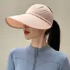 Sombrero de Sol UVGO para Mujer, Medio Abierto con Cola de Caballo Alta, Protección Solar de Verano, Ala Ancha, Tejido Frío de Seda Hielo para Exteriores