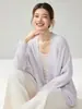 Cárdigan de punto de cachemira texturizado para mujer, cuello en V, manga larga, con bolsillos, estilo holgado y relajado, casual y versátil, sin botones