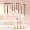 Set de 32 Pinceles de Maquillaje Suaves Amigables con la Piel Terciopelo Gota de Agua Beauty Blender Banda para el Cabello Esponja Limpiadora Facial Dedo