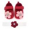 Zapatos de Princesa para Bebé de 0 a 1 Año de Primavera y Otoño Zapatos de Bebé con Flor de Lana en la Cabeza Banda para el Cabello Suela Suave Antideslizantes Zapatos para Niños Pequeños Total 2332