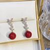 Aretes de Frijol Rojo Super Modernos con un Ambiente Atmosférico, Aretes Rojos Grandes Festivos para el Año Nuevo 2025, un Imprescindible para Mujeres durante el Año Nuevo
