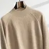 Suéter de Cashmere com Gola Alta Meia 2026 Outono e Inverno Novo Suéter Masculino Cor Sólida Base Lisa Suéter Casual de Negócios com Caimento Solto