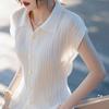 Camisa feminina de manga curta, elegante, super bonita, estilo francês, com lapela branca, chique e elegante, fina, para o verão