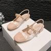 Ak-13 Huidong Yixinda 2025 Verão Chinelo Meio Aberto Retrô Bico Quadrado Salto Grosso Calçados Femininos Estilo Chanel para Verão