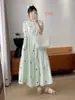 Ropa Nueva para Mujer, Estilo Dulce y Fresco, Cuello Redondo, Bordado Pesado, Vestido Largo de Algodón y Lino de Manga Corta, Vestido Holgado